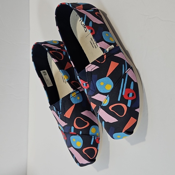 Toms Alpargata Abstrast Geometric Canvas Espadrilles Shoes 7 NWOT Blue Orange - Picture 3 of 7